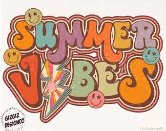 Retro Summer Vibes Png | Summer Png | Retro Summer Png | Distressed Smiley Png | Boho Png | png for sublimation | summer sublimation designs
