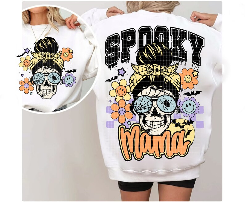 Spooky Mama Png, Trendy Halloween PNG, Halloween Shirt Sublimation Design, Trick Or Treat, Retro Halloween Png, Spooky Season, Skeleton Png image 3