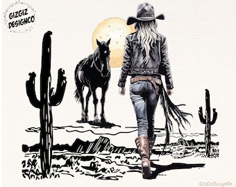Cowgirl western PNG, Cowgirl PNG, Cowgirl western trasparente PNG, Cowgirl per sublimazione, Download del design, Far West PNG, Design per maglietta western
