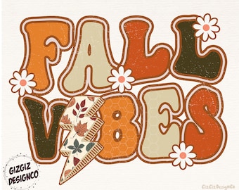 Fall Vibes PNG, Fall PNG, Halloween PNG, Lightning Bolt Png, Retro Fall Png, vintage, Pumpkin Season, Instant Download, Sublimation Design