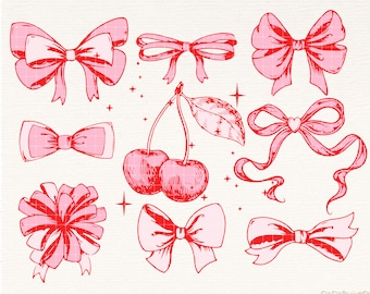 Trendy Cherry Png, Pink Bow, Aesthetic Png, Ribbon, Girly Png, Girl Era png, Valentine png, Vday png, Social Club png, Coquette shirt design