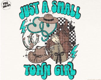 Nur ein kleines Stadtmädchen PNG, Türkis Western Png, Karierte Western Png, Edgy Png, Preppy Western Sublimation, Südliches Png, Cowgirl Png