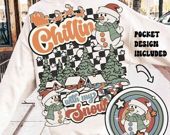 Chillin With My Snowmies PNG, Winter Sublimation Digital Design Download, Snowman png, Christmas Png, Retro Christmas Png, Santa Sleigh Png