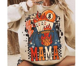 Mamá occidental vintage de moda PNG Sublimación Ocho Bola 8 Cuadros Mamá PNG Marcos Mamá PNG Camiseta Rayo PNG Mamá campestre retro PNG