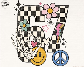 Six Seven Png, Checkered Six Seven Smiley Png, Viral Funny Saying 6 7 Png, Cute 6 7 Png, Internet Joke Shirt Design, 67 Png, Floral Boho Png