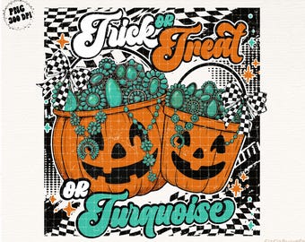 Halloween Turquoise Pumpkin Bucket Png, Western Halloween Png, Funny Halloween Sublimation Design, Cowgirl Png, Vintage Png, Fall Season Png