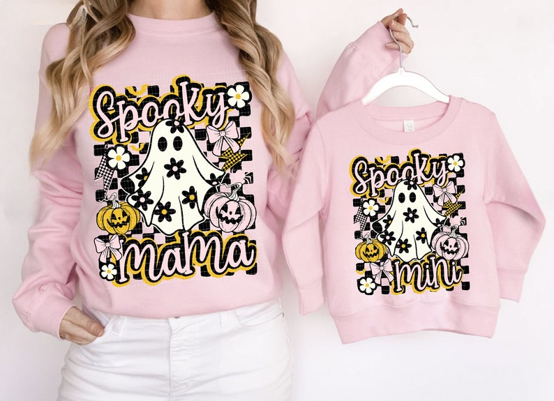 Trendig Mama Mini Halloween-tröja png sublimeringsdesign, läskig säsong png, pumpa png, söt blommig spöke png, höst png, Halloween png bild 3