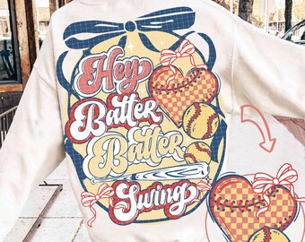 Coquette Softball Hey Batter Batter Swing PNG Checkered Baseball Png Game Day Retro Softball Png Softball Mom Png Baseball Shirt Png
