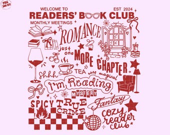 Retro Book Club Graphic Png, Book Lover Png, Doodle Bookish Clipart, Coquette Book Designs, Bookish Girlie, Trendy Designs, Digital Download