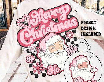Merry Christmas PNG, Christmas png, Pink Santa png, Pink Christmas Png, Groovy Christmas Sublimation Designs, Retro Christmas Design png