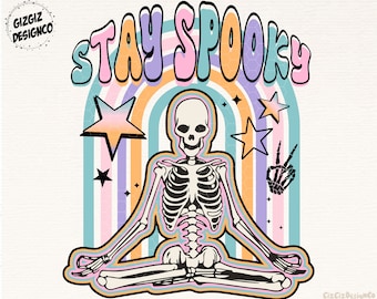 Stay Spooky PNG-Skeleton Sublimation Digital Design Download-skull png, skeleton png, rainbow png, spooky season png, halloween png, hippie