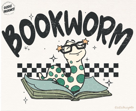 Bookworm Png, Retro Png, Cute Kids Png Sublimation, Digital Design Download, Vintage Png, Trendy Png, kids shirt designs, Hoodie png designs