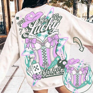 In My Lucky Girl Era Png Coquette Western Vintage Cowgirl Png Sublimation Png Download Eight Ball Dice Ace Cards Corset Western Shirt Design