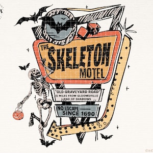 The Skeleton Motel Retro Funny Halloween Shirt PNG Haunted Mansion Png Trendy Halloween Png Sublimation Design Download Horror Png Clipart