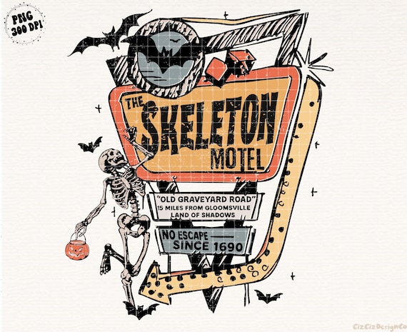 The Skeleton Motel Retro Funny Halloween Shirt PNG Haunted Mansion Png Trendy Halloween Png Sublimation Design Download Horror Png Clipart