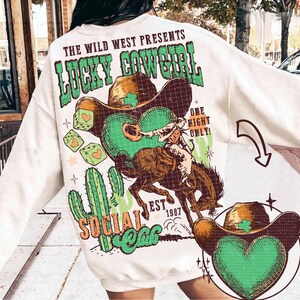 Lucky Cowgirl Western St. Patrick&#39;s Png, St. Patrick&#39;s Day Png, Lucky Png, Lucky Social Club Png, Shamrock Png, Cowgirl Png, Western Png