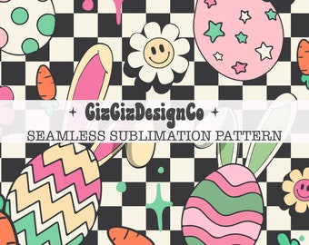 Retro Easter Eggs Seamless Pattern-Easter Sublimation Digital Design Download-kids easter seamless file-easter bunny seamless pattern design