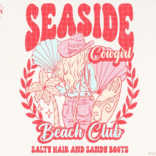 Seaside Cowgirl Beach Club Png, Summer Aesthetic, Western Summer Png, Beach png, Tee Design, 70s PNG, PNG file for Sublimation, Retro Png