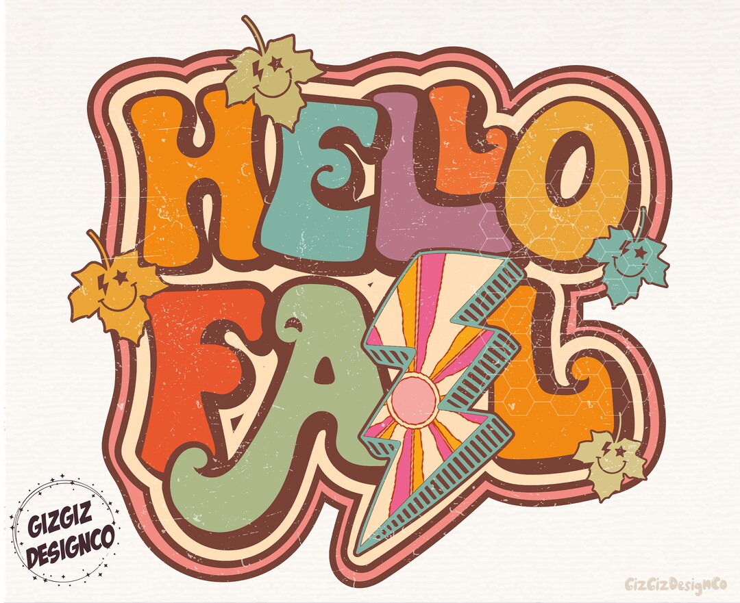 Retro Hello Fall PNG, Pumpkin Season, Sublimation Design Download ...