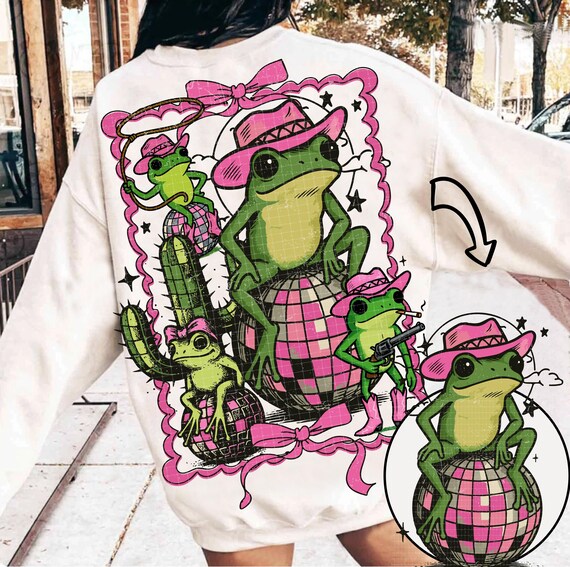Retro Western Cowboy Frog Png, Disco Ball Western Png, Retro PNG, Country Png, Instant Download, Shirt Design, Retro Frog Design, Trendy Png