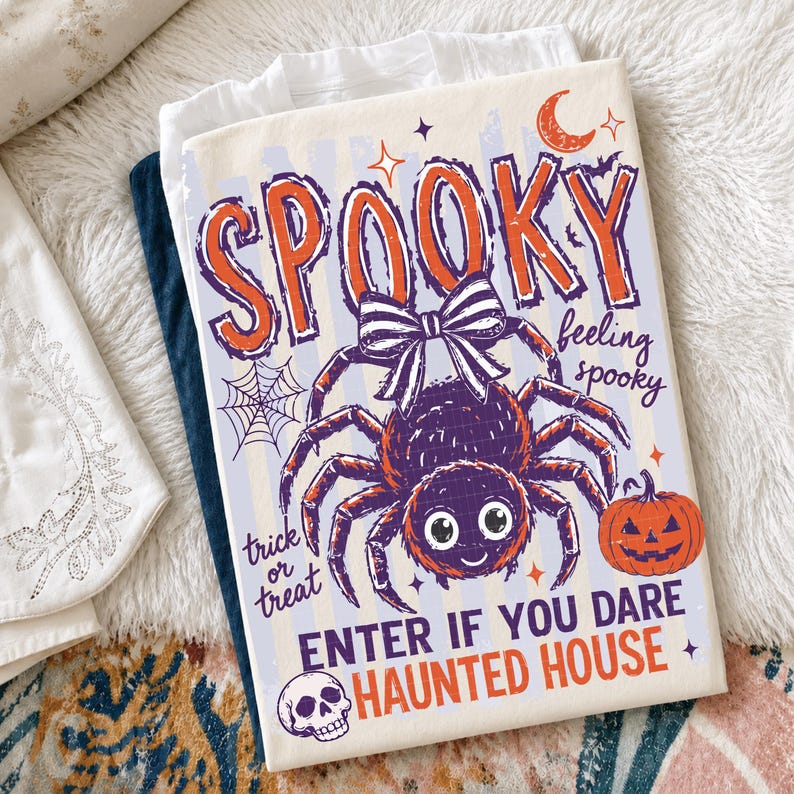 Preppy Spooky Halloween PNG, Striped Haunted House Png, Funny Halloween Png, Spooky Summer Png, Coquette Pumpkin Png, Digital Download image 3