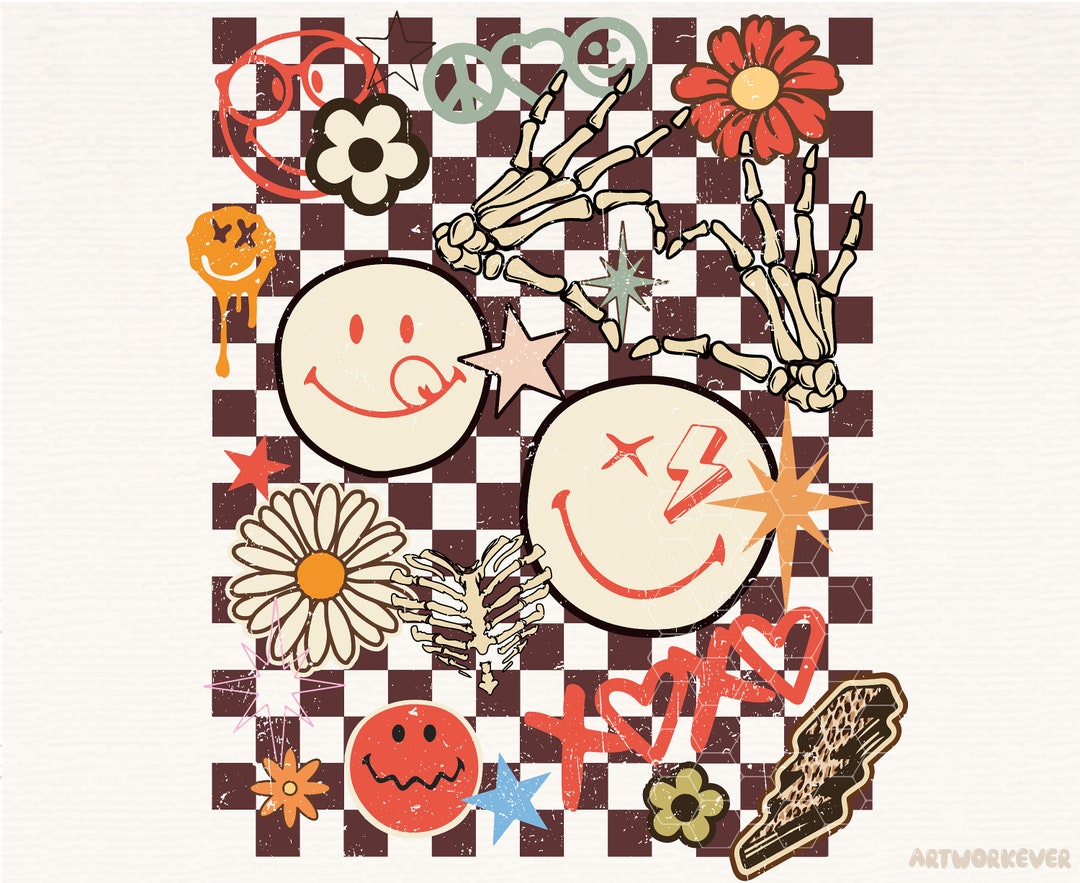 Checkered Smiley PNG Sublimation Art Digital Download Retro Png ...