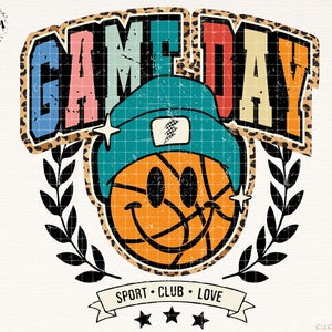 Retro Basketball Game Day Png, Retro Basketball Png, Smiley Basketball, Basketball Sublimation Designs Download, Trendy Basketball Shirt Png
