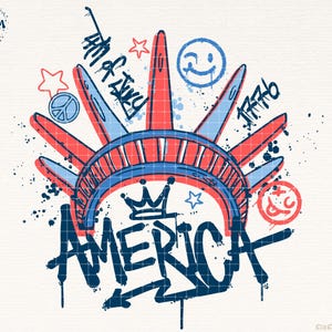 4th of July Statue of Liberty Png, USA Png, America 4th July Png Design, Graffiti America Png, USA America Flag, American Girl Shirt Design
