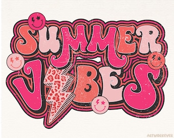 Summer Vibes Png | Summer Png | Retro Summer Png | Distressed Smiley Png | Boho Png | Leopard png | png for sublimation | summer sublimation