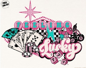 Feeling Lucky Turquoise Checkered PNG Digital Download Pink Cowgirl Checkered Eight Ball Dice Cards Western Shirt Design Turquoise Concho