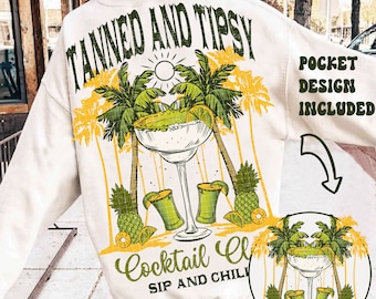 Tanned and Tipsy Png, Summer Png, Beach Png, Retro Summer Png, Summer Aesthetic , Cocktail Club, Girls Trip Png, Summer Shirt Sublimation