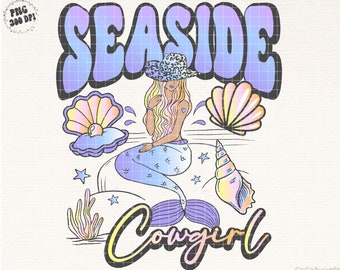Vaquera de verano occidental junto al mar PNG Vaquera de verano PNG Verano retro PNG Playa PNG Verano occidental PNG Camiseta de verano de moda Sublimación PNG