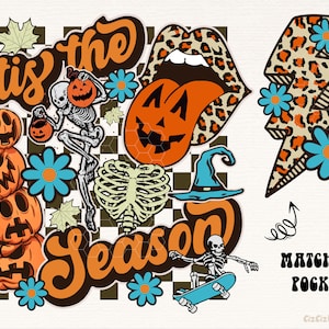 Tis The Season Png, Halloween Png, Pumpkin Season, Front & Back Design Png Set, Fall Sublimation, Leopard Png, Fall Vibes, Skeleton Png