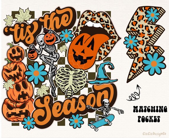 Tis The Season Png, Halloween Png, Pumpkin Season, Front & Back Design Png Set, Fall Sublimation, Leopard Png, Fall Vibes, Skeleton Png