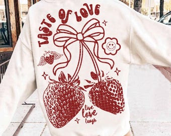 A Taste of Love Strawberry Valentines Png, Retro Valentines Png, Preppy Valentines Png, Cherry Png, Girls Valentine Shirt Design, Trendy Png