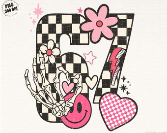 Six Seven Png, Preppy 67 Six Seven Valentines Day Png, Checkered Six Seven Smiley Png, Funny Saying 67 Png, Cute 6 7 Png, 67 Png, Floral Png
