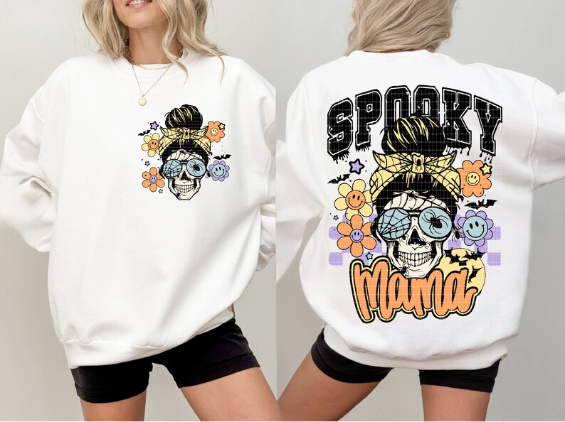 Spooky Mama Png, Trendy Halloween PNG, Halloween Shirt Sublimation Design, Trick Or Treat, Retro Halloween Png, Spooky Season, Skeleton Png image 4