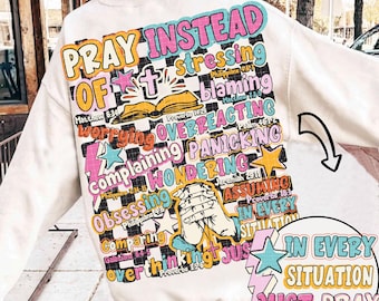 Pray Instead Of Retro Christian Png, Faith PNG, Bible Verse Png, Jesus Png, Groovy Sublimation Design, Checker Png, Religious Png, Png File