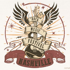 Nashville Music png, festival de música rock png, nashville rock and roll música retro groovy vintage country png diseño de camiseta impresión por sublimación