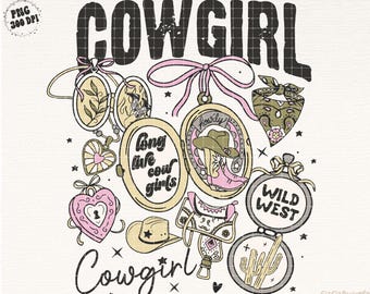 Trendy Western Cowgirl Png, Coquette Heart Locket Bow Png, Western Valentines Png, Png for Girls, Retro Western Png, Long Live Cowgirls Png