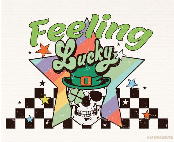 St. Patrick's Day Retro Skull Feeling Lucky Png, Sublimation Design, Skull png, Retro Png, Digital download, Lucky png, st patrick's day png