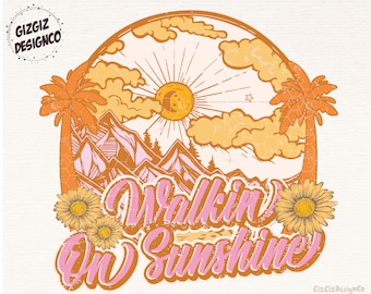 Retro Summer Png, Walkin On Sunshine Png, Retro Sublimations, Summer Sublimations, Designs Downloads, PNG Shirt Design, Sublimation Download