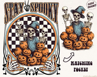 Retro Halloween Png, Stay Spooky Png, Pocket Set, Trendy Designs, Sublimation Png, Halloween Png, Ghost Design, Skeleton Png, Pumpkin Season