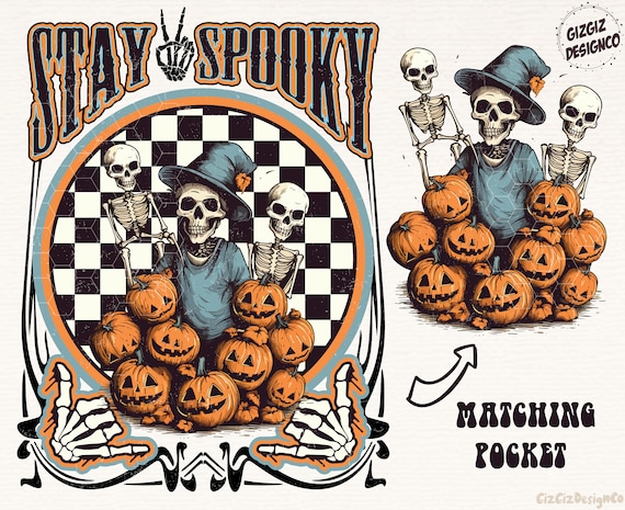 Retro Halloween Png, Stay Spooky Png, Pocket Set, Trendy Designs, Sublimation Png, Halloween Png, Ghost Design, Skeleton Png, Pumpkin Season