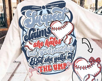Suspect Claims Baseball PNG Coquette Bow Sports Png Trendy Baseball Game Day Png Baseball Retro Checkered Png Baseball Mama Shirt Design Png