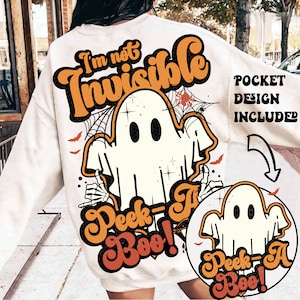Peek-A Boo PNG, Sublimação de Halloween Assustador Retro PNG, Fantasma Assustador Fofo, PNG de Outono, Camisa de Halloween da Moda, designs engraçados e descolados de Halloween