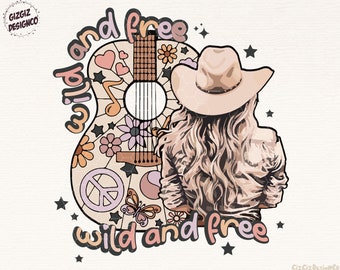Vaquera salvaje y libre del oeste, diseño de música country, PNG de moda, PNG de sublimación, diseño de camiseta del oeste, PNG del oeste, descarga digital