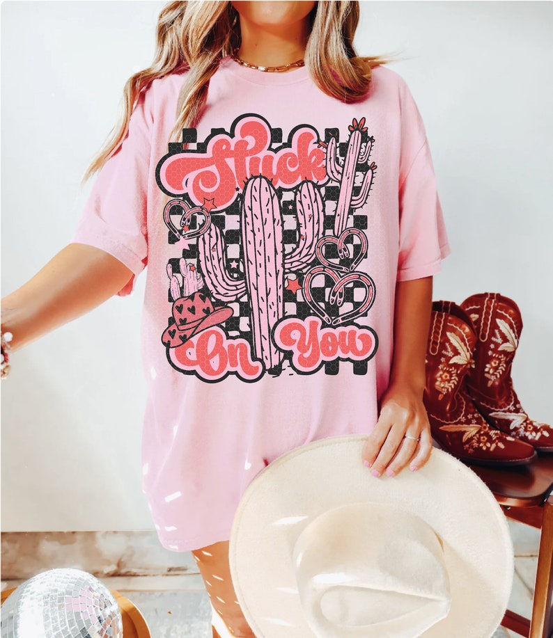 Stuck on You PNG, Western Valentine Png, Valentine’s Day PNG Sublimation Digital Design Download, vday shirt, love tshirt, retro png, cactus image 3