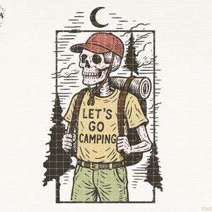 Funny Skeleton Let&#39;s Go Camping Png, Camping Shirt Design, Nature Png, Camp Life Png, Camping Png, Happy Camper Png, Retro Png, Campfire Png