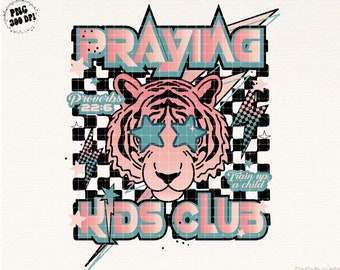 Praying Kids Club PNG Little Girl Boy Christian Bible Verse Checkered Lightning Bolt Png Sublimation Digital Designs Download Tshirt Graphic